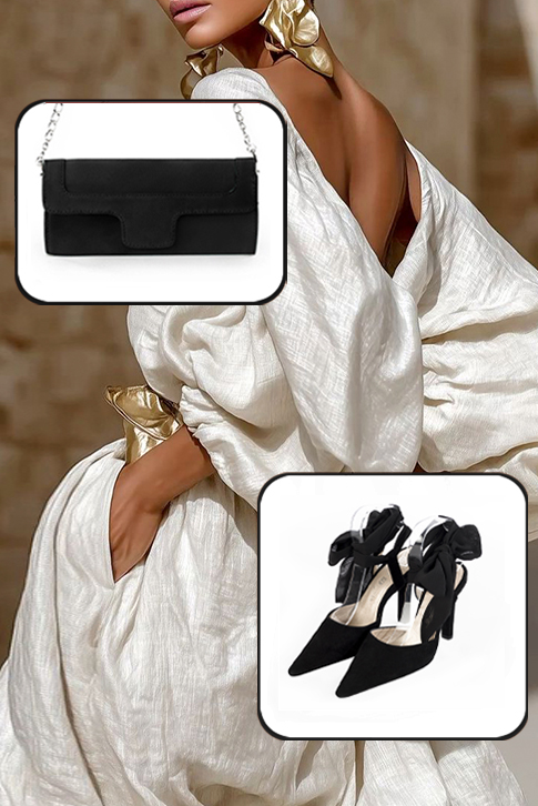Dress closed-toe heels ankle scarf in matt black leather with high slim heels and pointed toe - Worn view